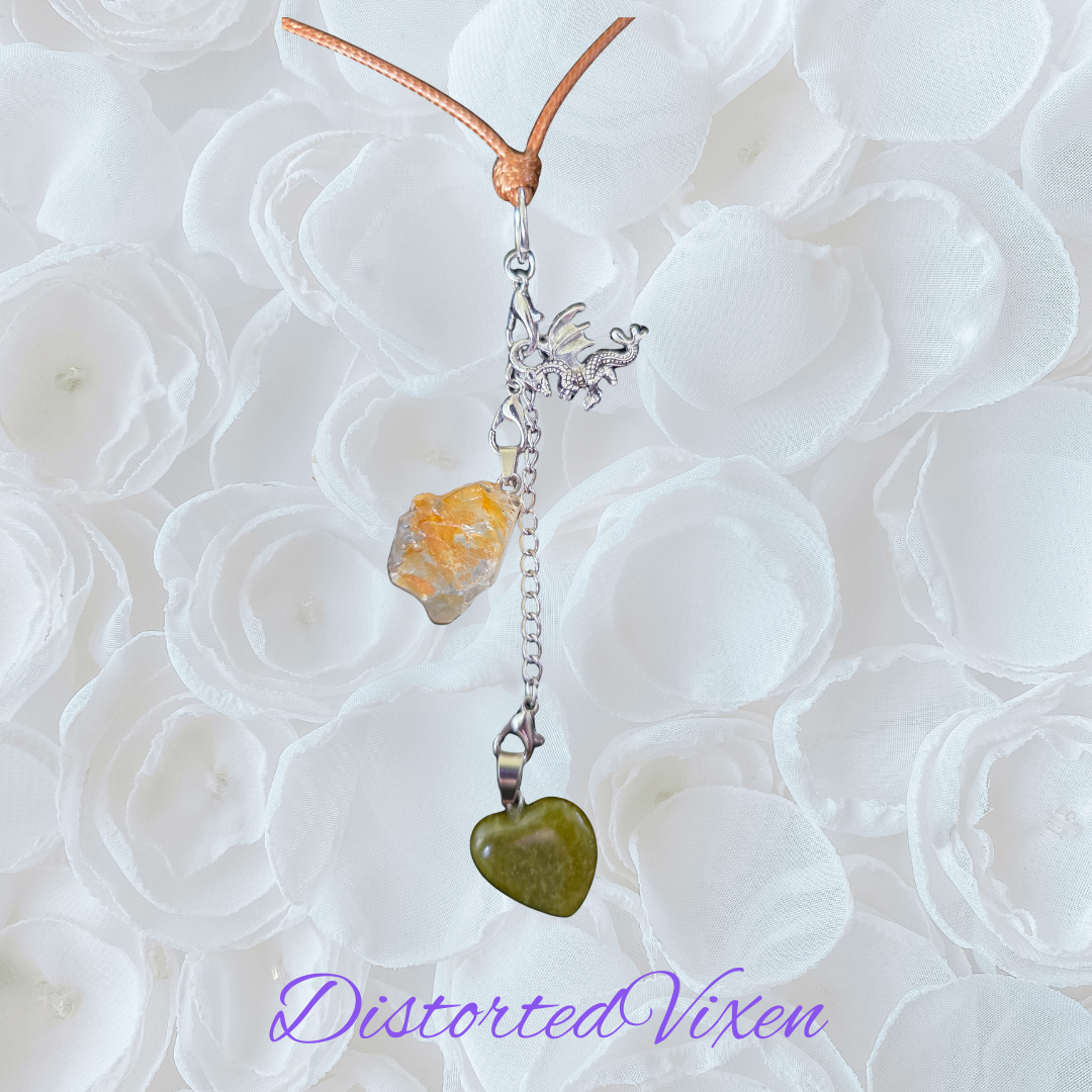 Green Aventurine & Citrine Dragon Charm Convertible Necklace | Adjustable Cord