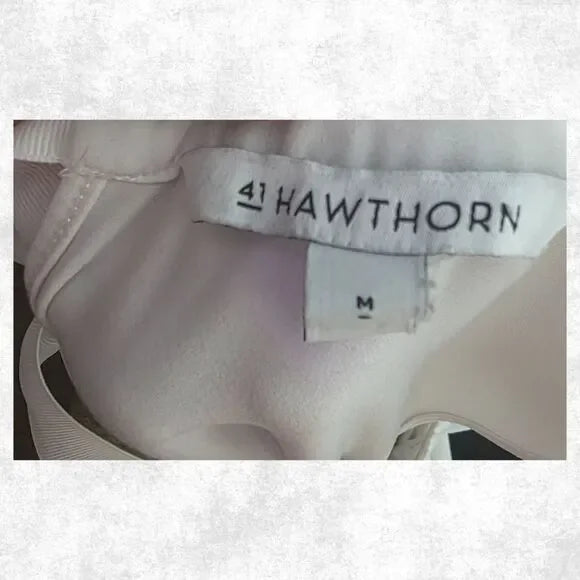 41 Hawthorn Pre loved White Draped Blouse w/ Keyhole Front & Back Tie – Size M