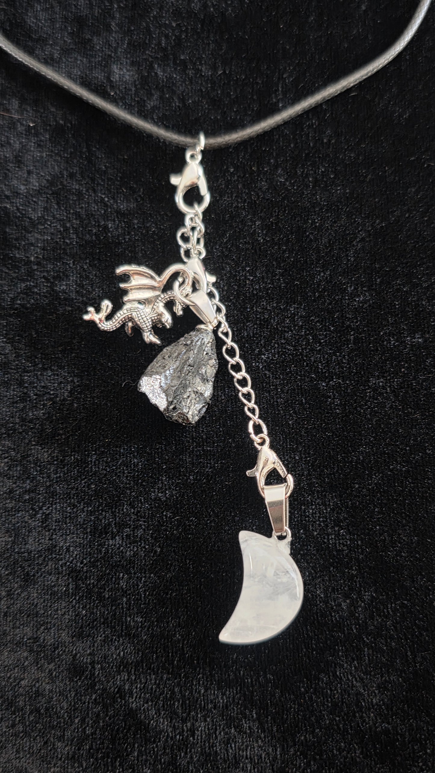 Quartz Moon & Black Tourmaline Necklace | Adjustable Crystal Jewelry by Distorted Vixen