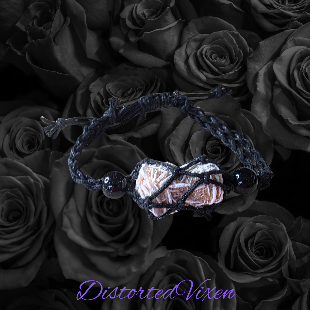 Desert Rose Crystal Bracelet – Adjustable Macramé Pouch – Protection & Clarity Jewelry