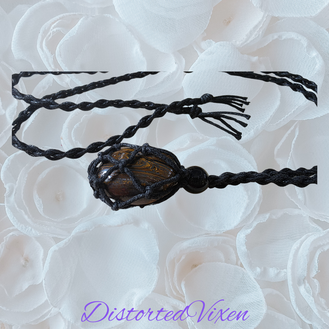 Tiger’s Eye Protection Talisman | Hand-Knotted Macramé Necklace  | Grounding Crystal Jewelry