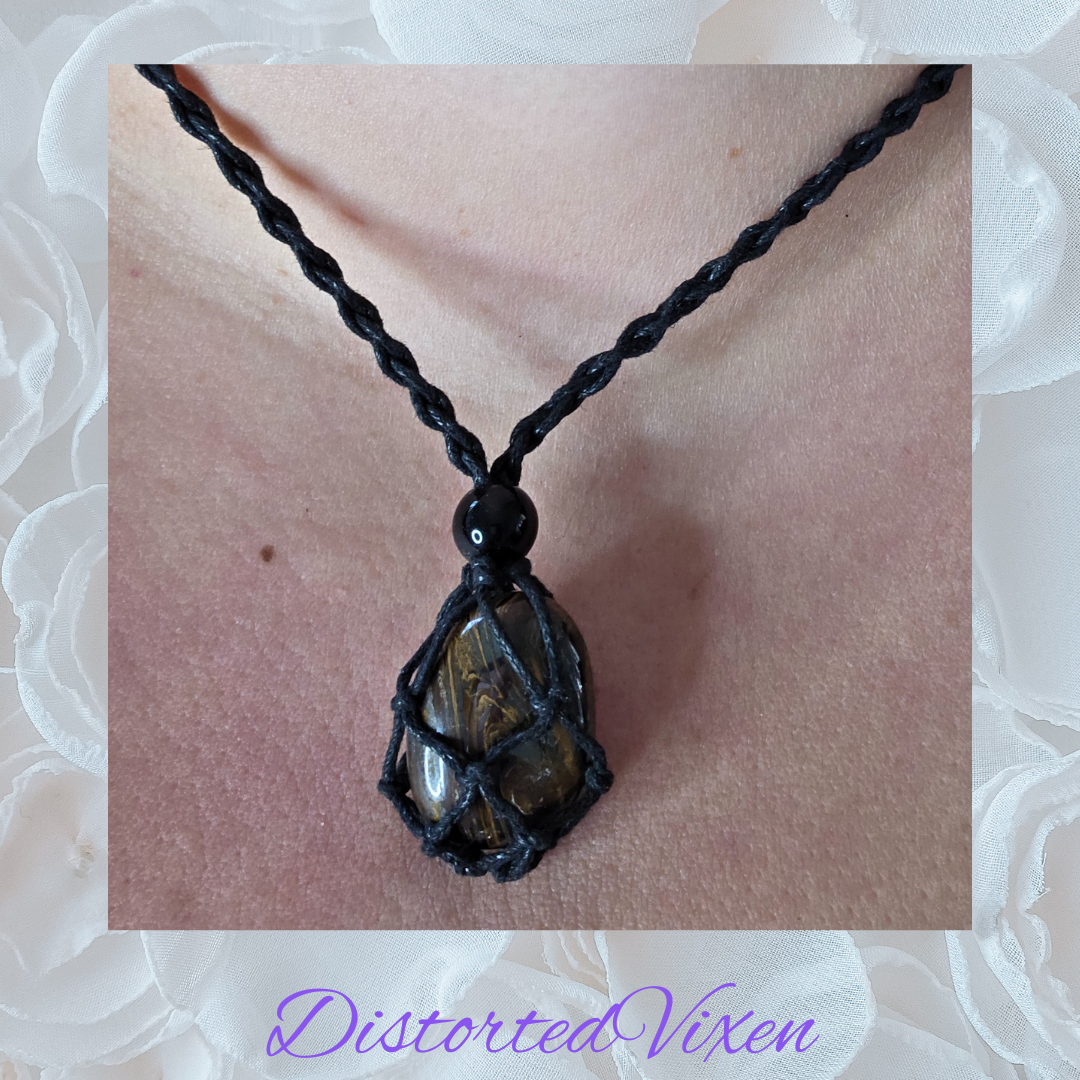 Tiger’s Eye Protection Talisman | Hand-Knotted Macramé Necklace  | Grounding Crystal Jewelry