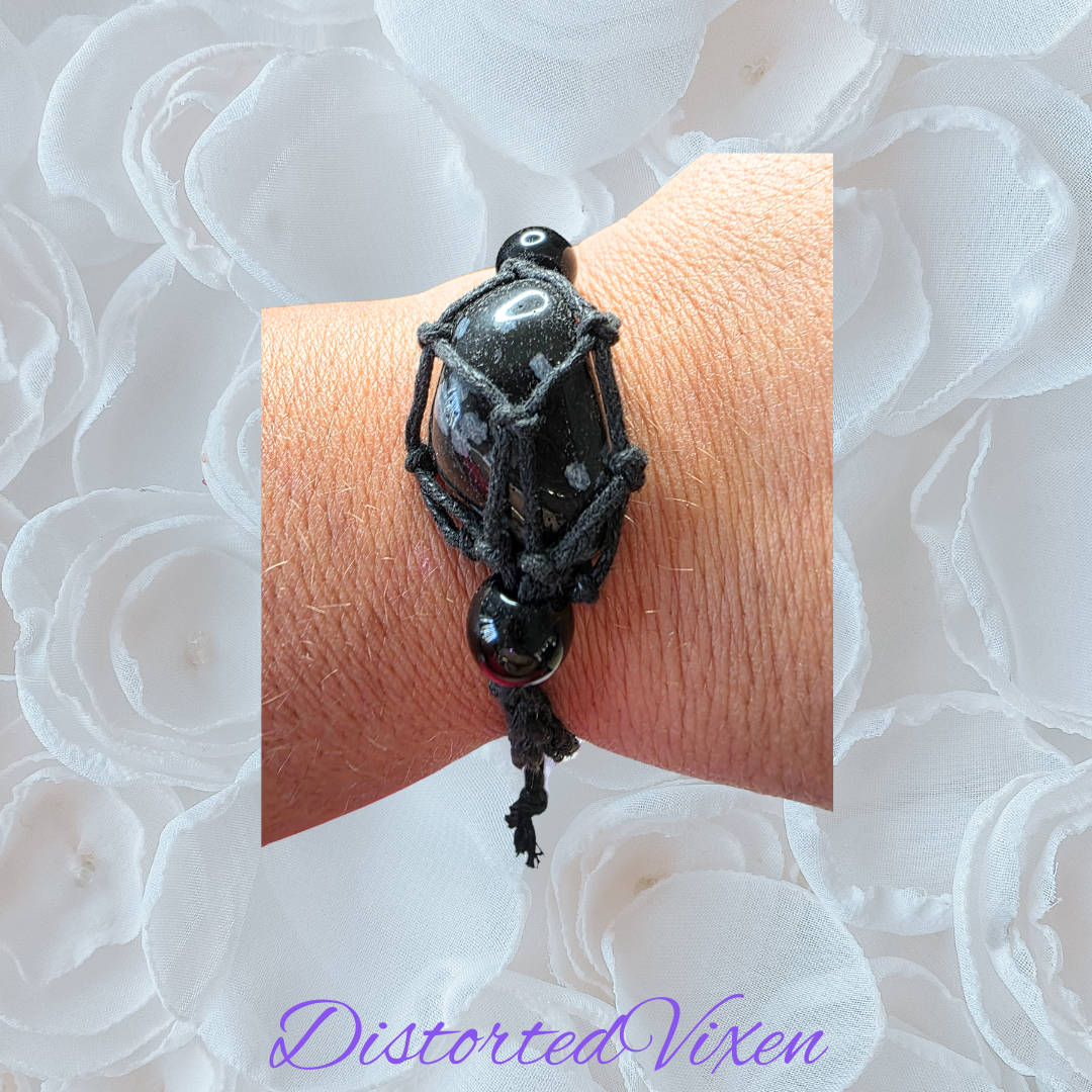 Snowflake Obsidian Macrame Bracelet – Adjustable & Interchangeable