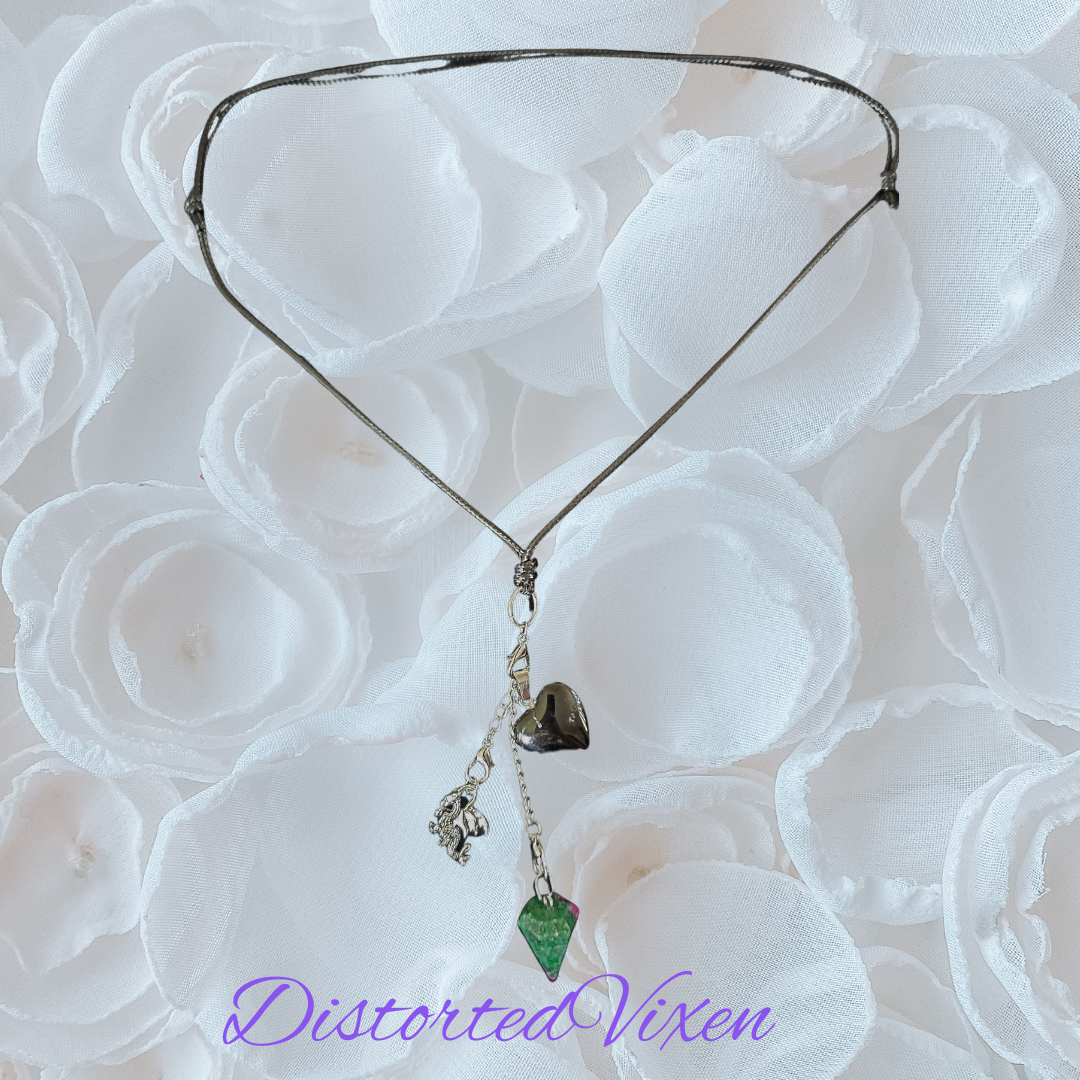 Black Obsidian Heart & Ruby Zoisite Pendulum Necklace – Interchangeable Dragon Charm Jewelry, Gothic Crystal Necklace