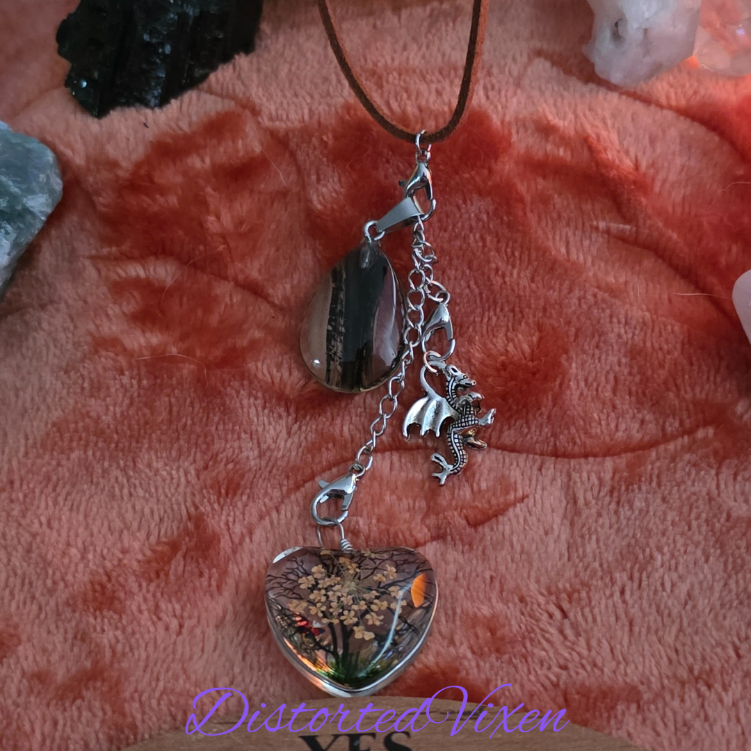🐉 Tree of Life & Dragon Charm Necklace with Glass Teardrop | Forged from Fire Collection by Distorted Vixeny Distorted Vixen