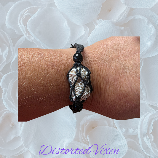 Desert Rose Crystal Bracelet – Adjustable Macramé Pouch – Protection & Clarity Jewelry