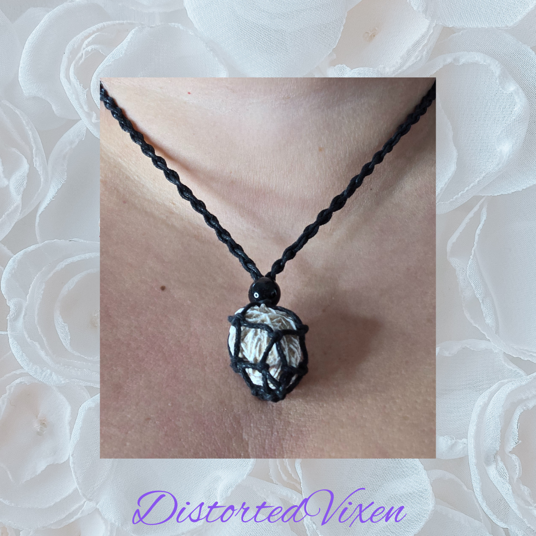 Desert Rose Crystal Necklace – Adjustable Macramé Pouch – Protection & Clarity Jewelry