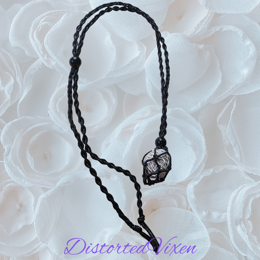 Desert Rose Crystal Necklace – Adjustable Macramé Pouch – Protection & Clarity Jewelry