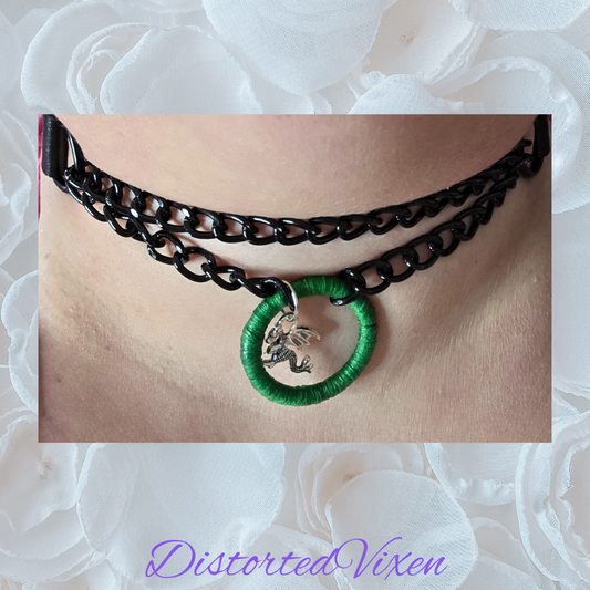 Green Wrapped Dragon Choker – Double Chain Gothic Collar