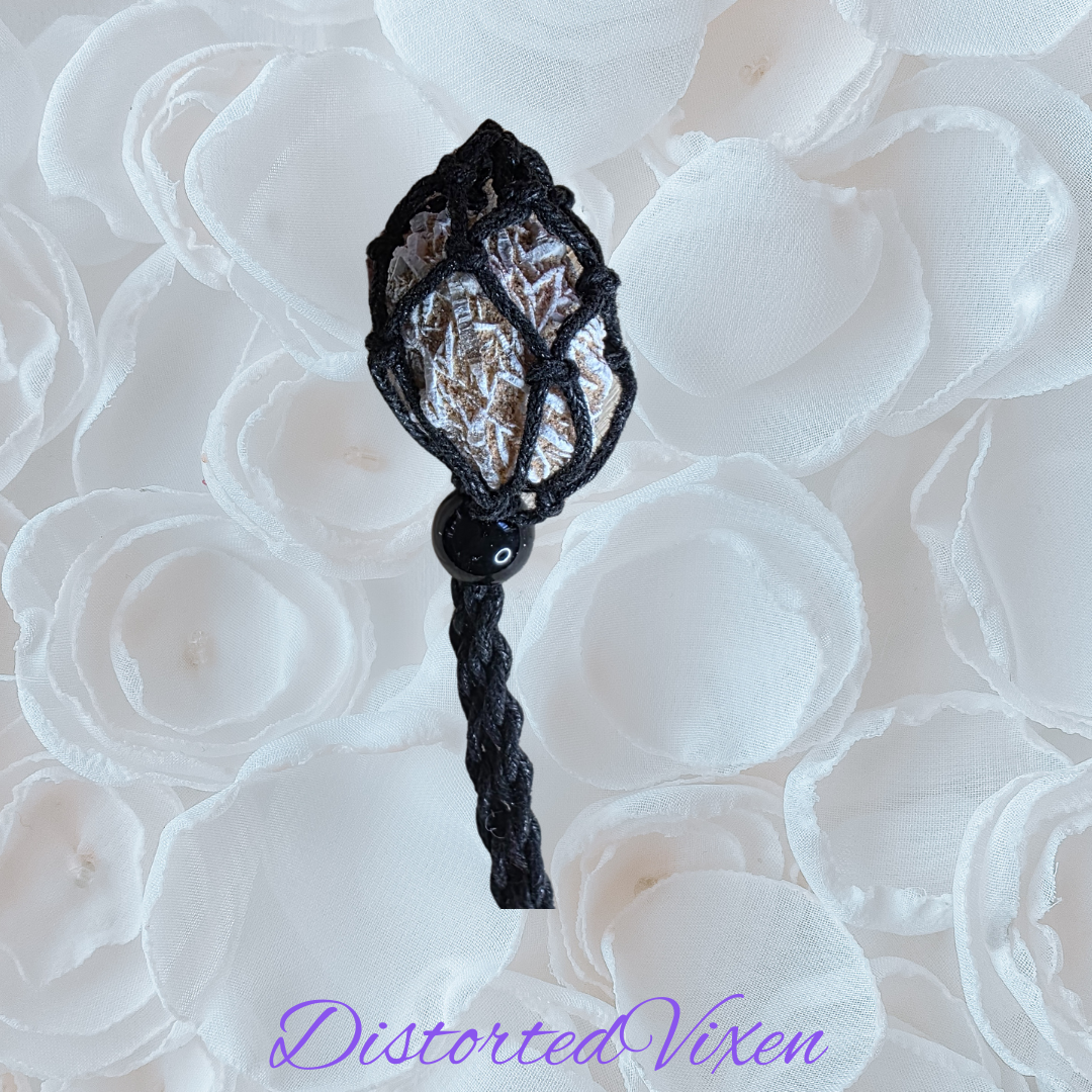 Desert Rose Crystal Necklace – Adjustable Macramé Pouch – Protection & Clarity Jewelry