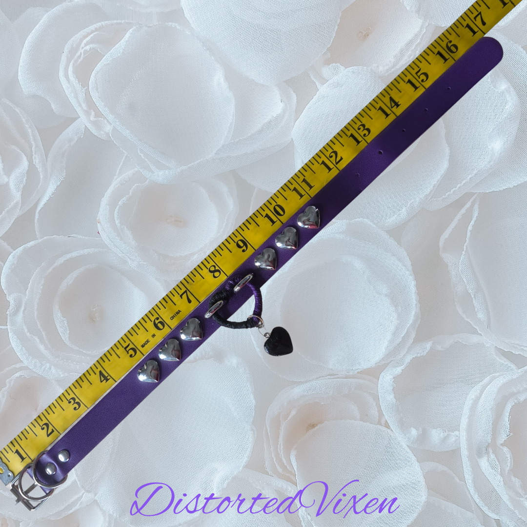 Gothic Purple Heart Choker – Wrapped Center Ring Collar with Black Heart Pendant