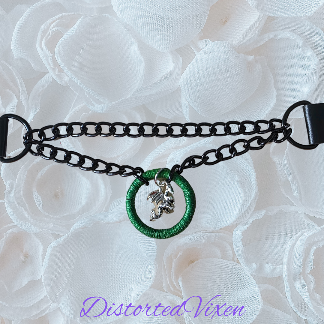 Green Wrapped Dragon Choker – Double Chain Gothic Collar