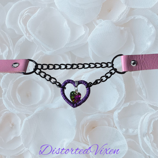Purple Heart Choker Necklace, Gothic Chain Valentine Choker, Alternative Goth Jewelry