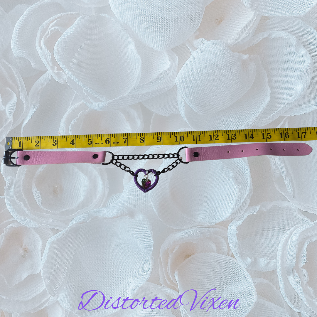 Purple Heart Choker Necklace, Gothic Chain Valentine Choker, Alternative Goth Jewelry
