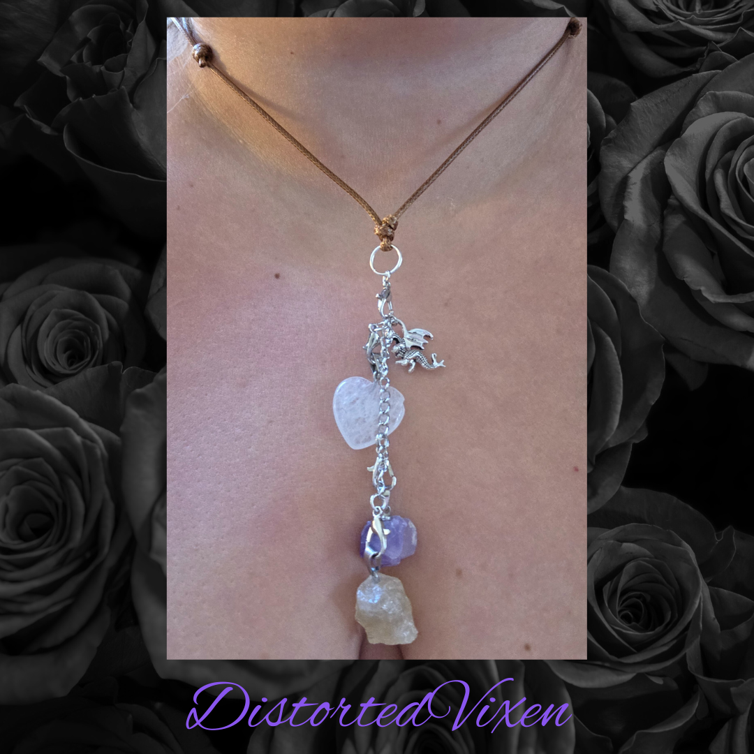 Amethyst, Citrine & Quartz Dragon Necklace – Fully Customizable Crystal Jewelry