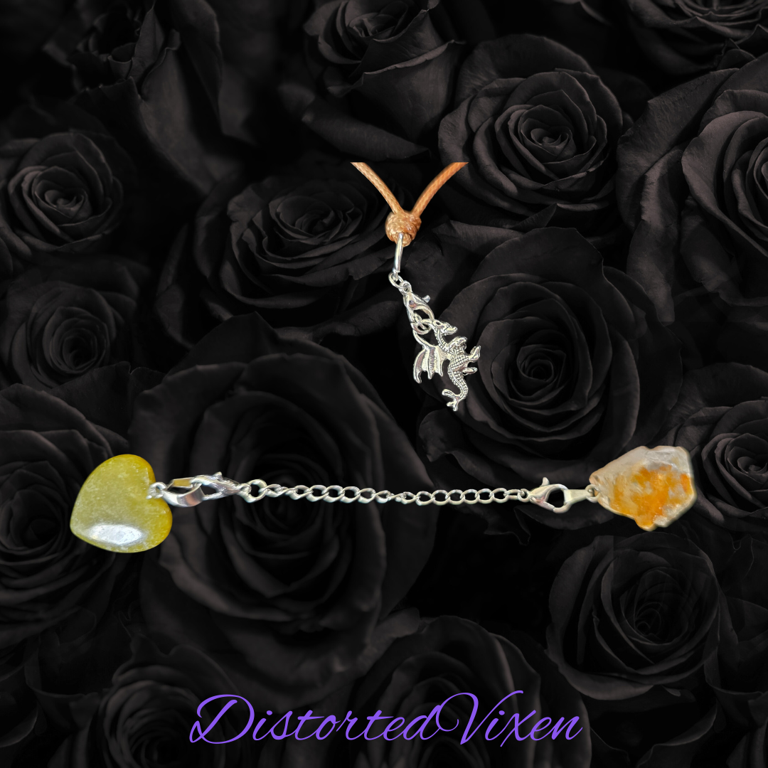 Green Aventurine & Citrine Dragon Charm Convertible Necklace | Adjustable Cord