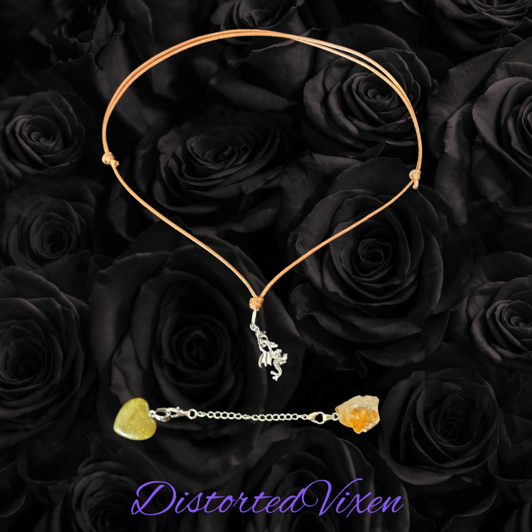 Green Aventurine & Citrine Dragon Charm Convertible Necklace | Adjustable Cord