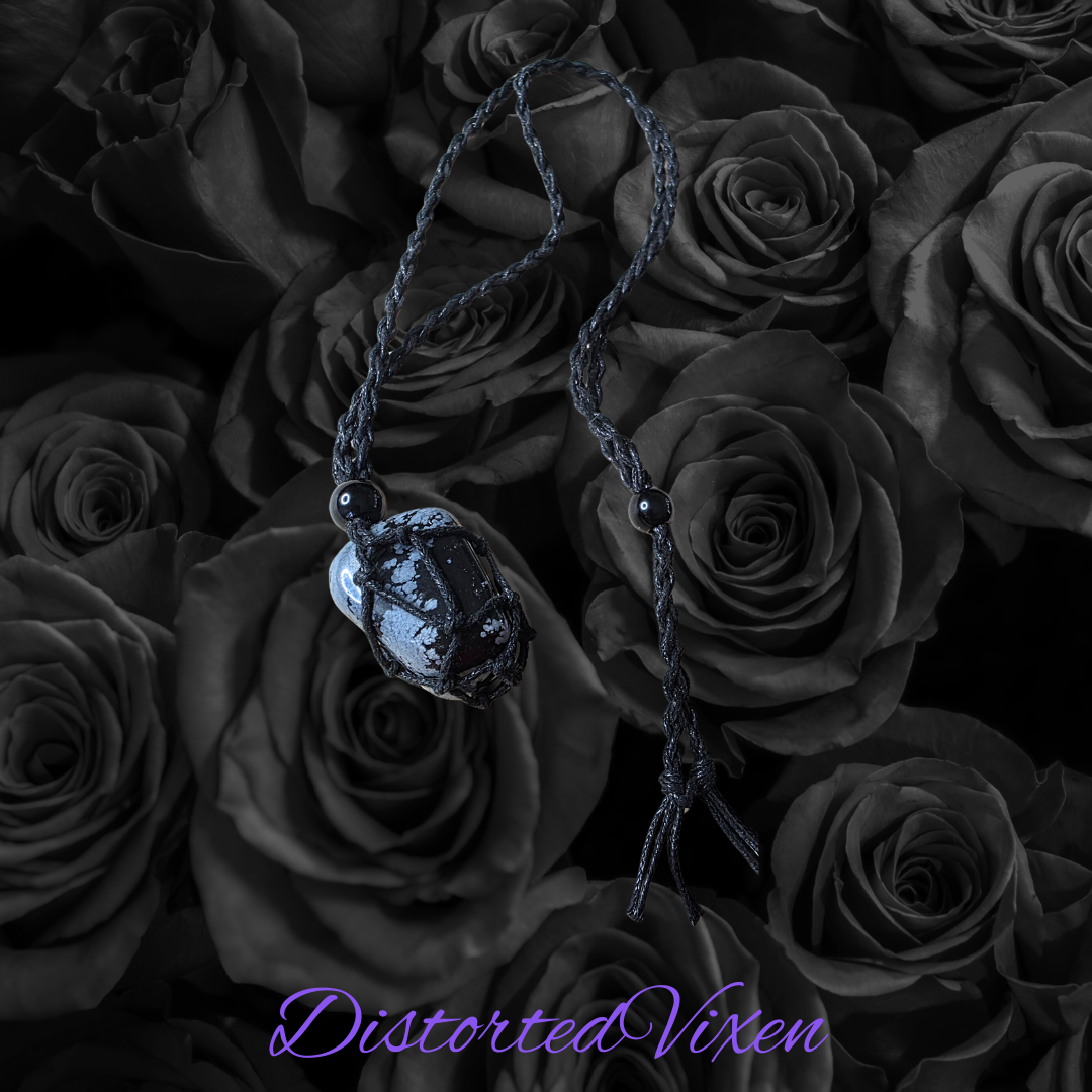 Snowflake Obsidian Macrame Necklace – Adjustable & Interchangeable