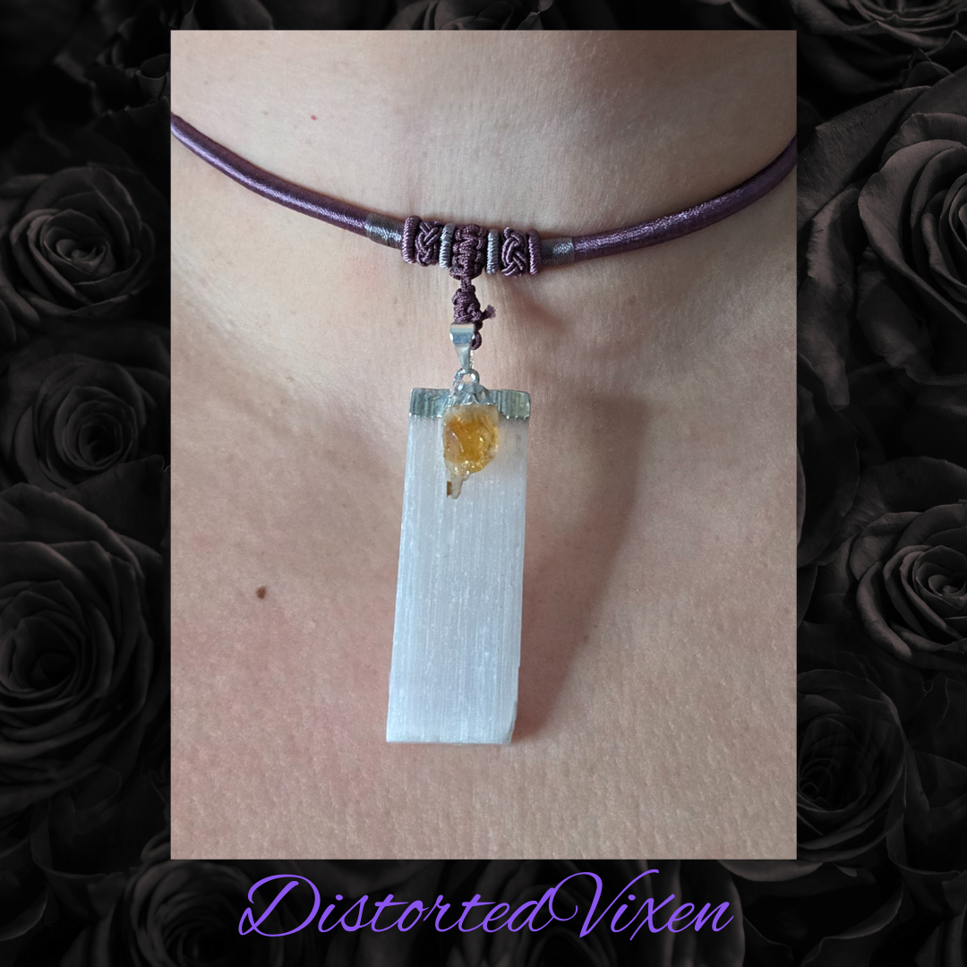 Citrine & Selenite Harmony Necklace | Mauve Cord | Cleansing + Confidence Energy