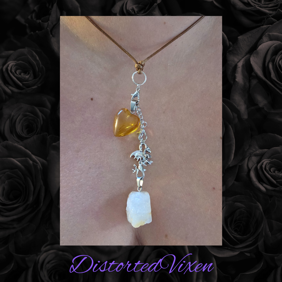 Citrine & Golden Heart Convertible Necklace | Adjustable Cord