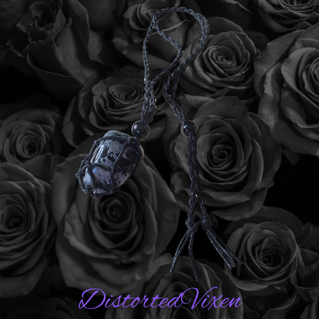 Snowflake Obsidian Macrame Necklace – Adjustable & Interchangeable