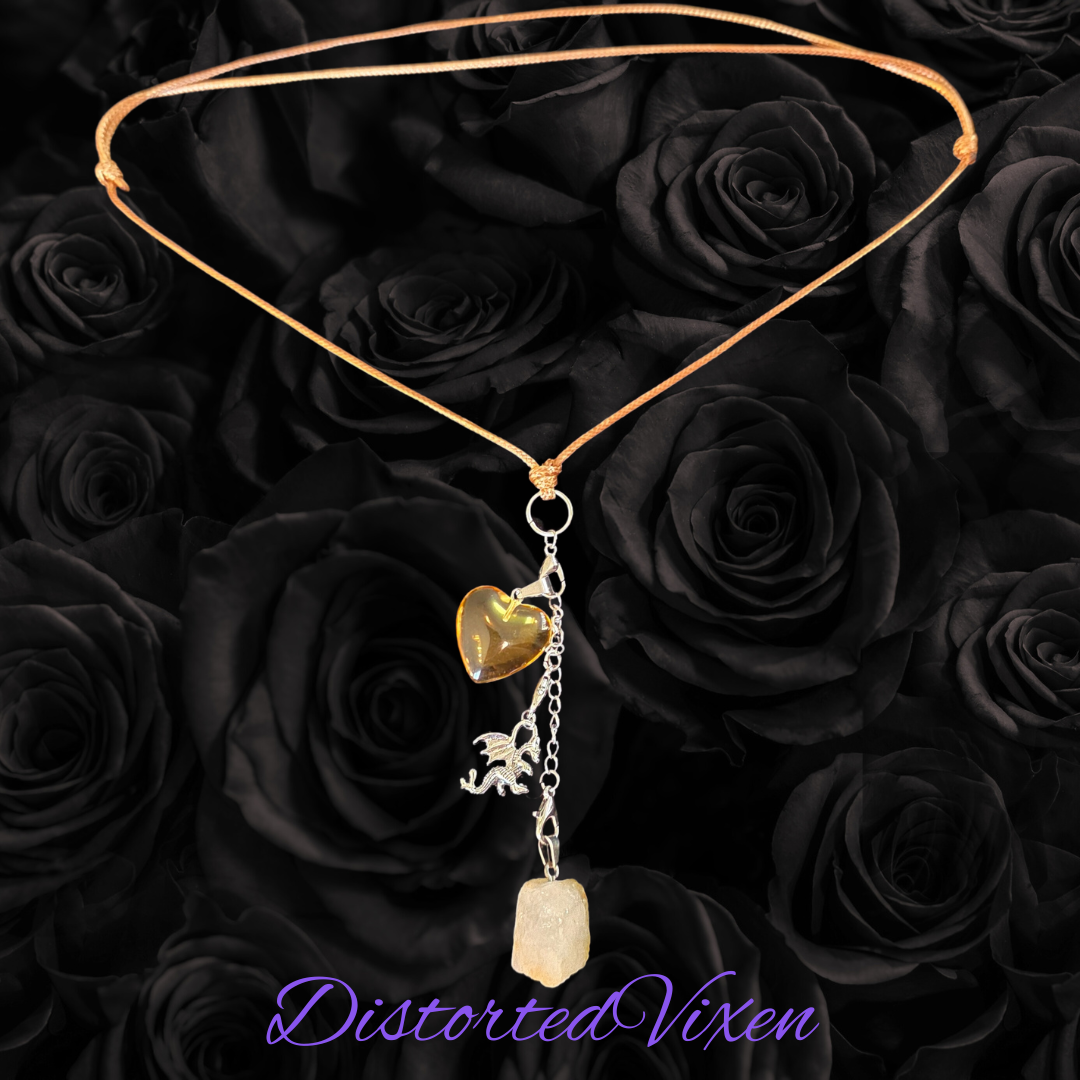 Citrine & Golden Heart Convertible Necklace | Adjustable Cord