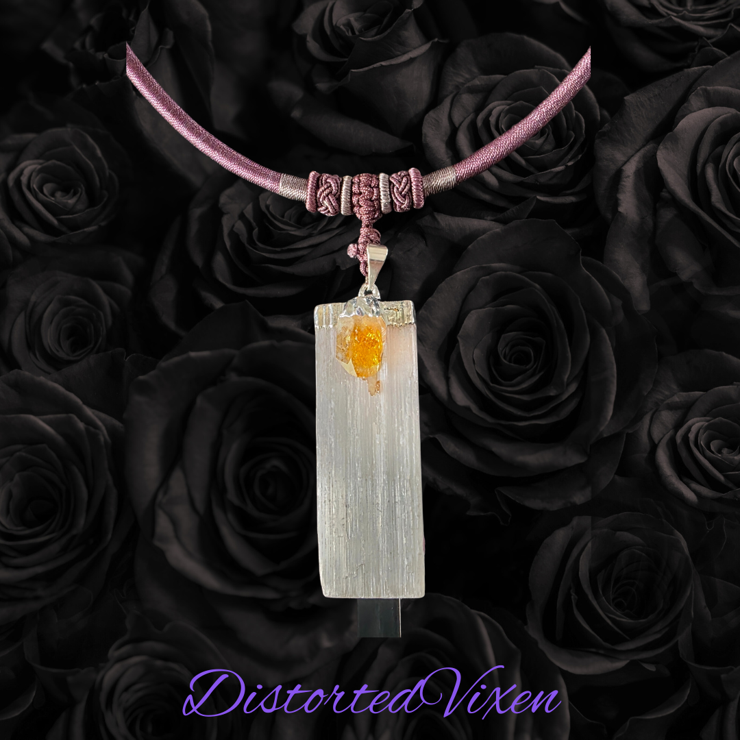 Citrine & Selenite Harmony Necklace | Mauve Cord | Cleansing + Confidence Energy
