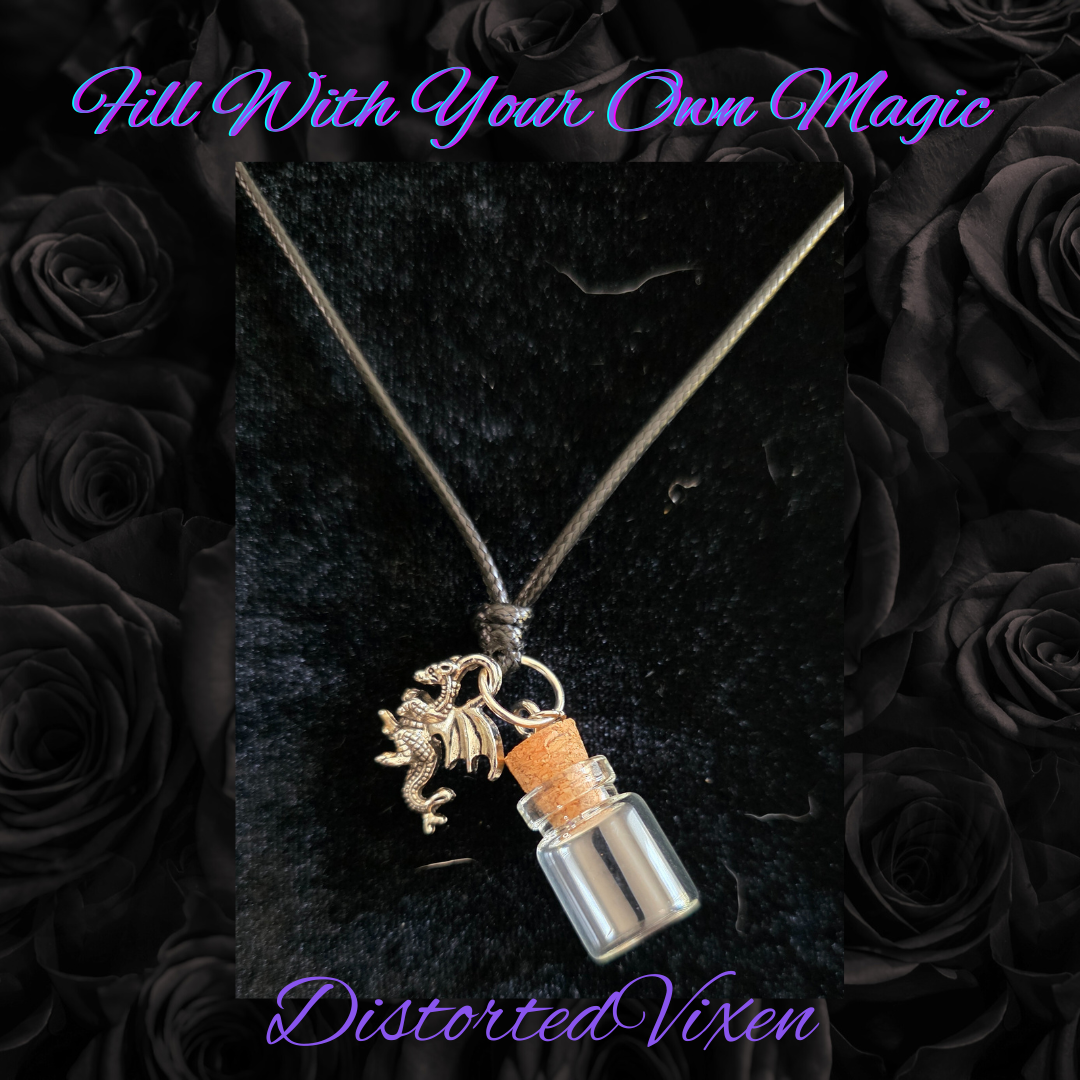 Dragon & Spell Bottle Necklace | Fill-With-Your-Own Magic Necklace by Distorted Vixen