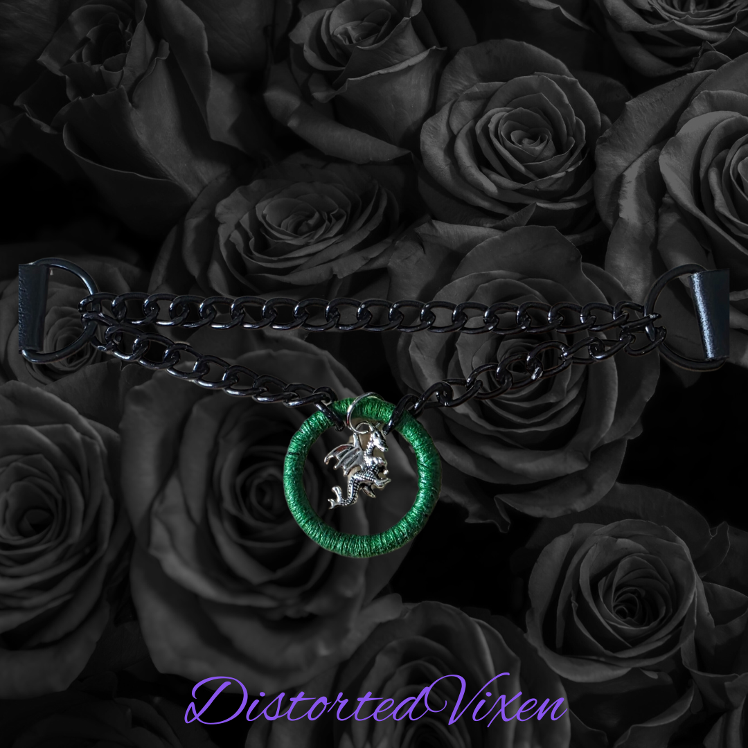 Green Wrapped Dragon Choker – Double Chain Gothic Collar