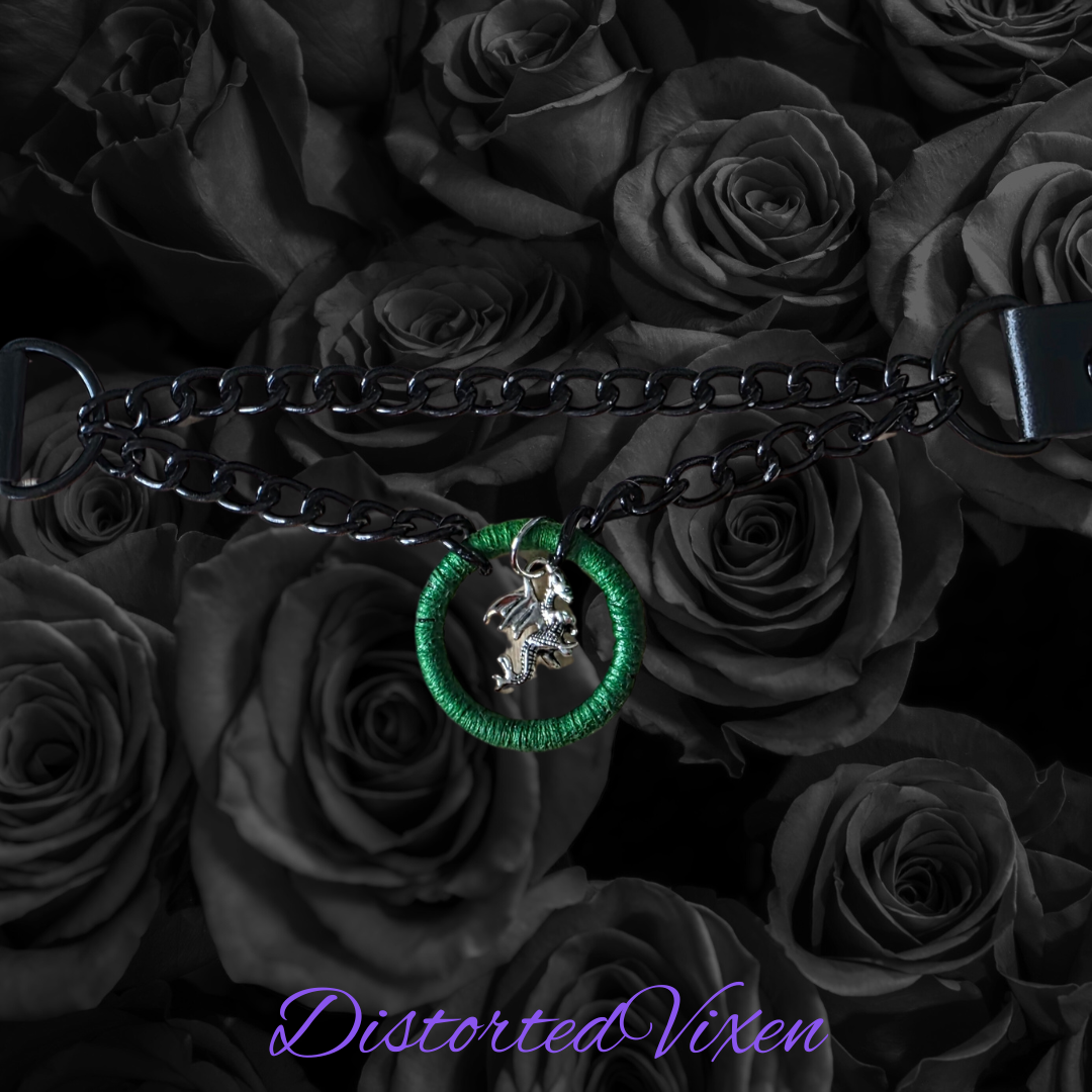 Green Wrapped Dragon Choker – Double Chain Gothic Collar