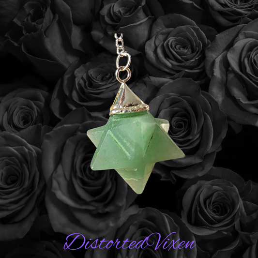 Green Aventurine Merkaba Pendulum • Crystal Star Necklace • Witchy Divination Tool • Chakra Healing Jewelry • Spiritual Pendulum for Readings