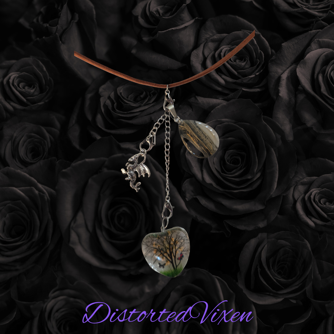 🐉 Tree of Life & Dragon Charm Necklace with Glass Teardrop | Forged from Fire Collection by Distorted Vixeny Distorted Vixen