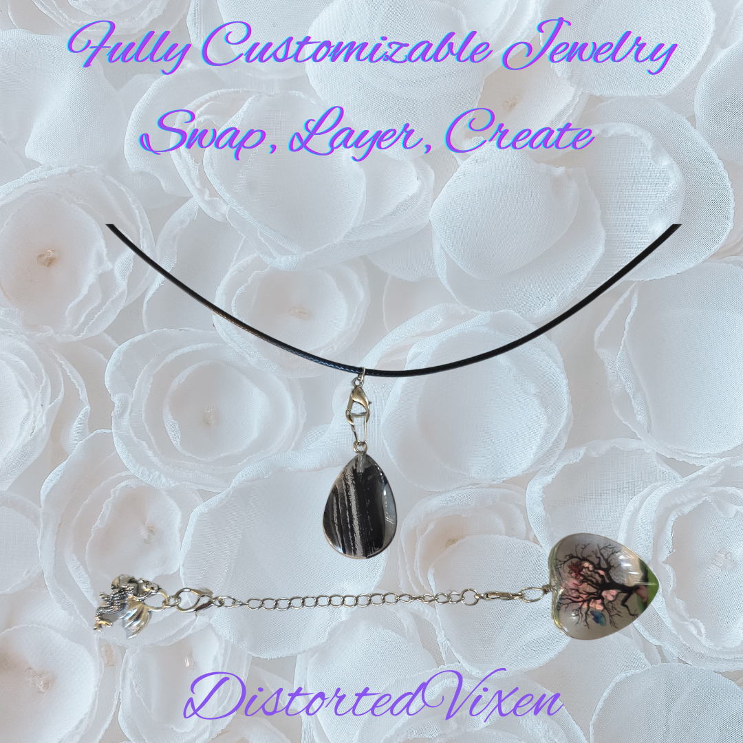 Tree of Life Dragon Necklace – Resin Heart & Black Glass Teardrop Pendant, Adjustable Cord Layering Jewelry