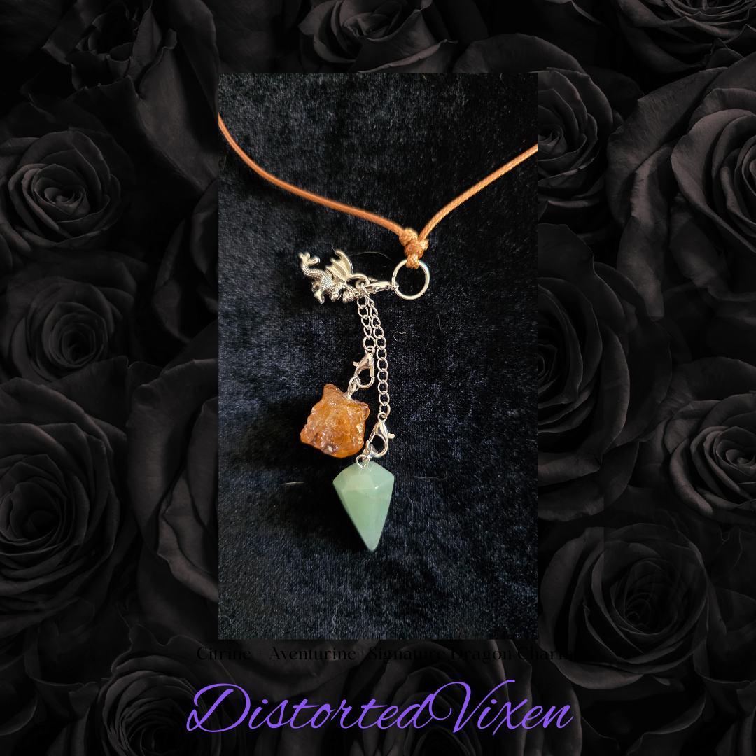 Citrine & Green Aventurine Necklace – Adjustable Crystal Jewelry by Distorted Vixen