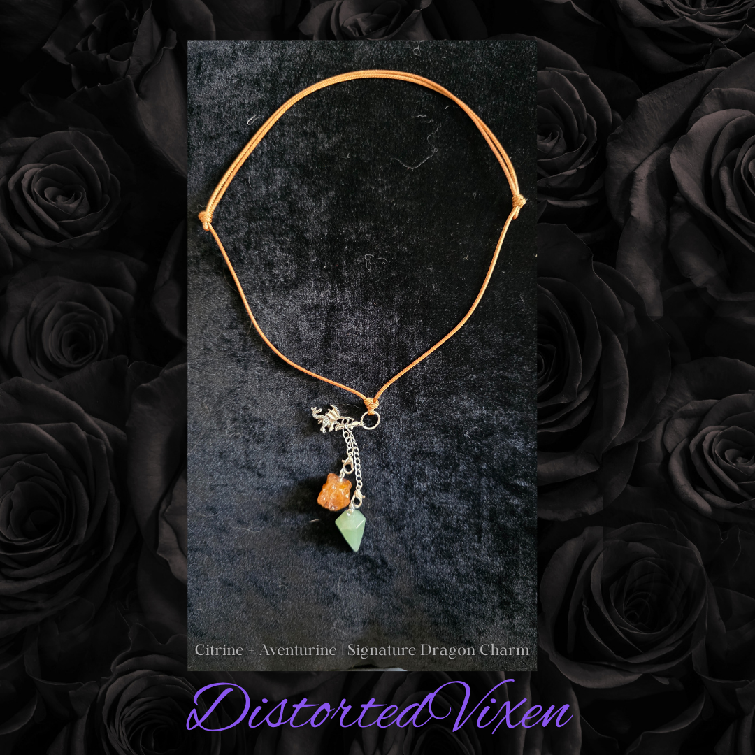 Citrine & Green Aventurine Necklace – Adjustable Crystal Jewelry by Distorted Vixen