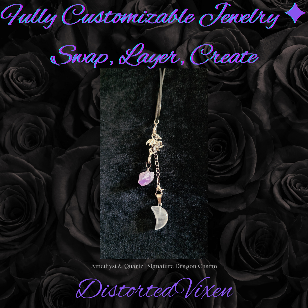 Amethyst & Quartz Adjustable Necklace | Forged from Fire Collection by Distorted Vixen