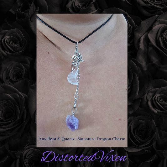 Amethyst & Quartz Adjustable Necklace | Forged from Fire Collection by Distorted Vixen