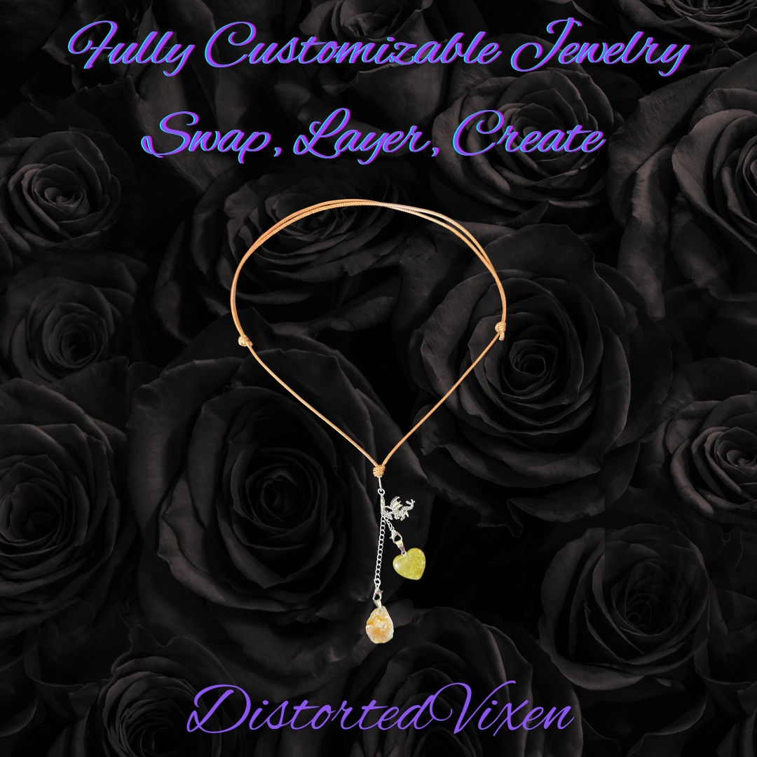 Green Aventurine & Citrine Dragon Charm Convertible Necklace | Adjustable Cord