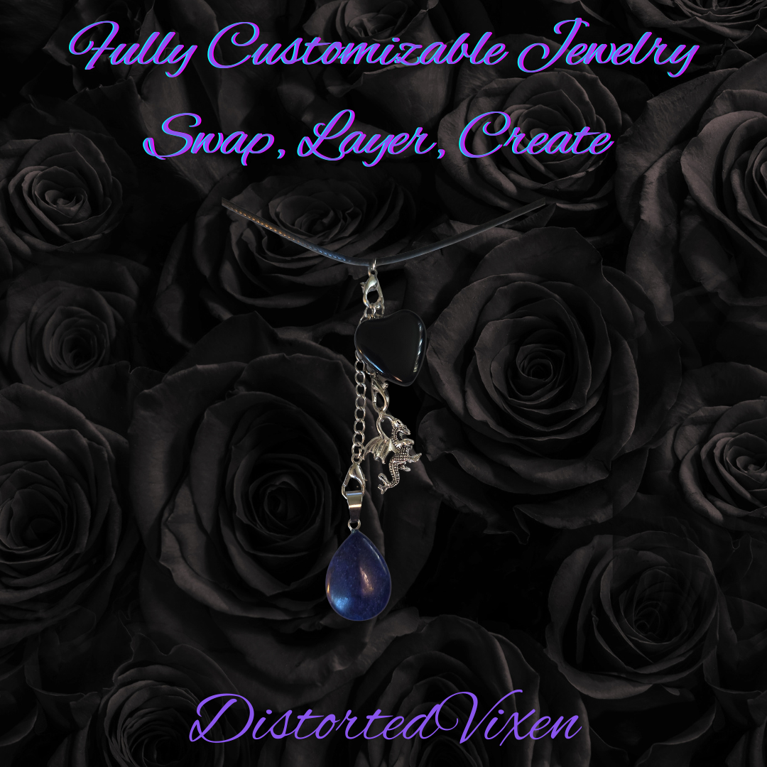 Black Obsidian & Lapis Lazuli Dragon Charm Convertible Necklace | Adjustable Cord |