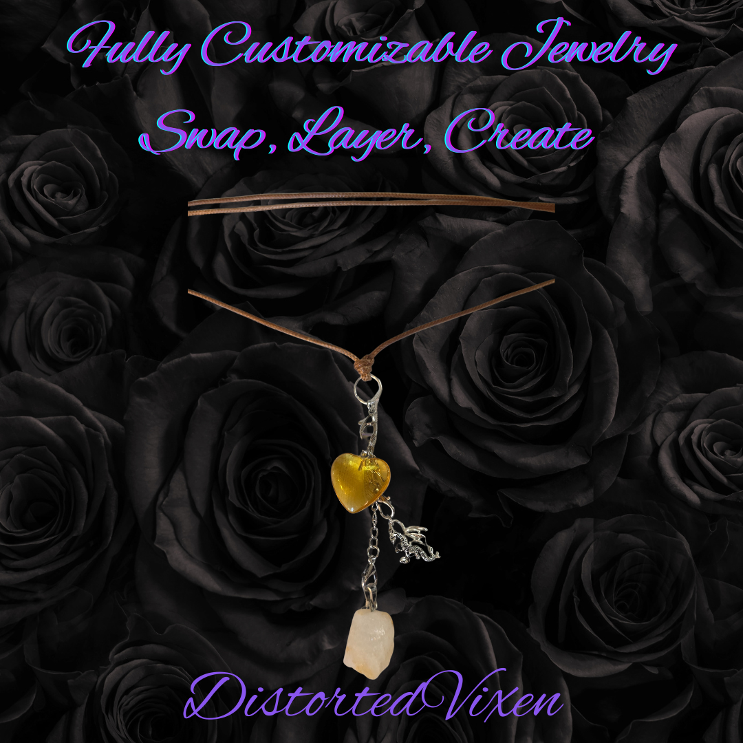 Citrine & Golden Heart Convertible Necklace | Adjustable Cord