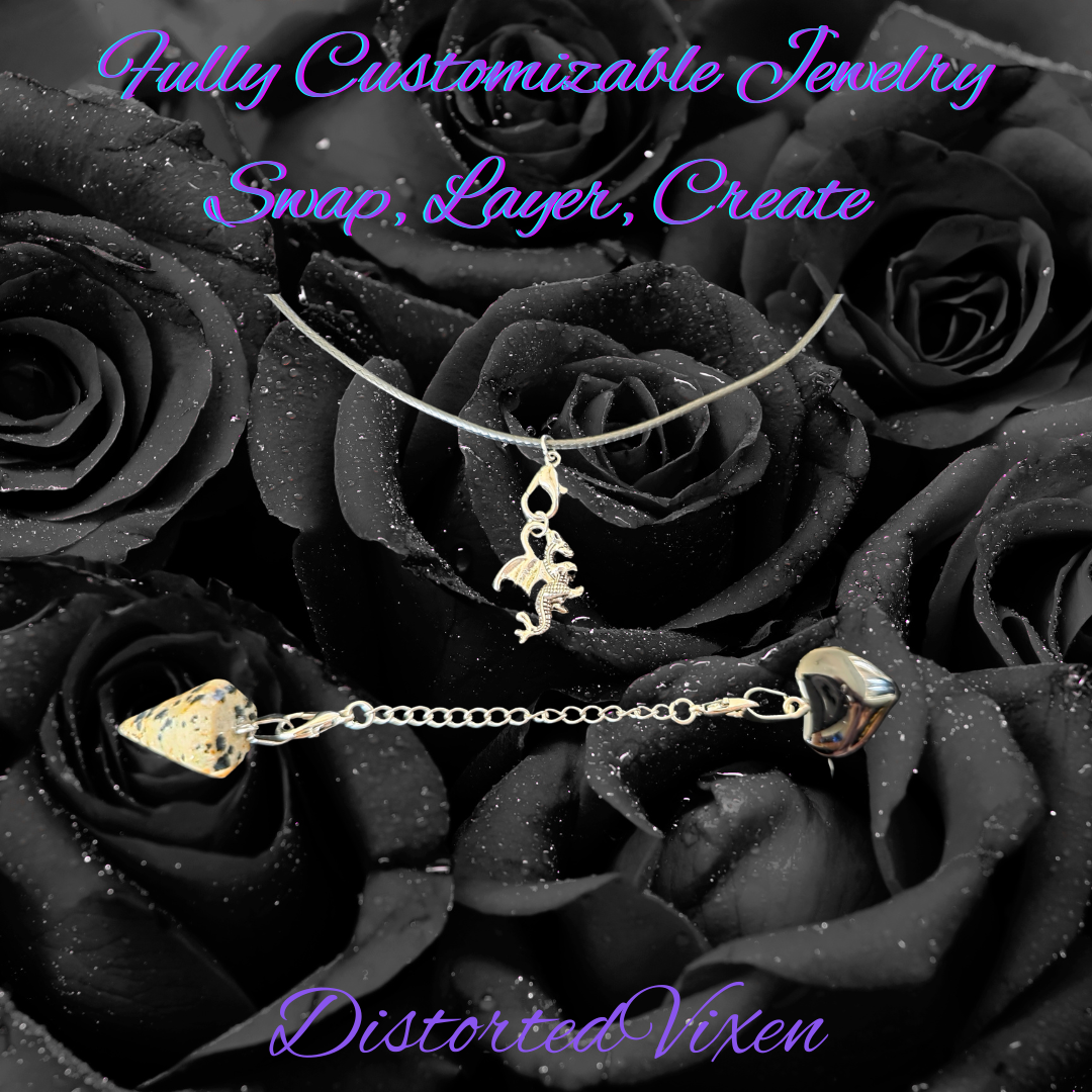 Obsidian Heart Necklace • Dalmatian Jasper Pendulum • Dragon Charm Jewelry