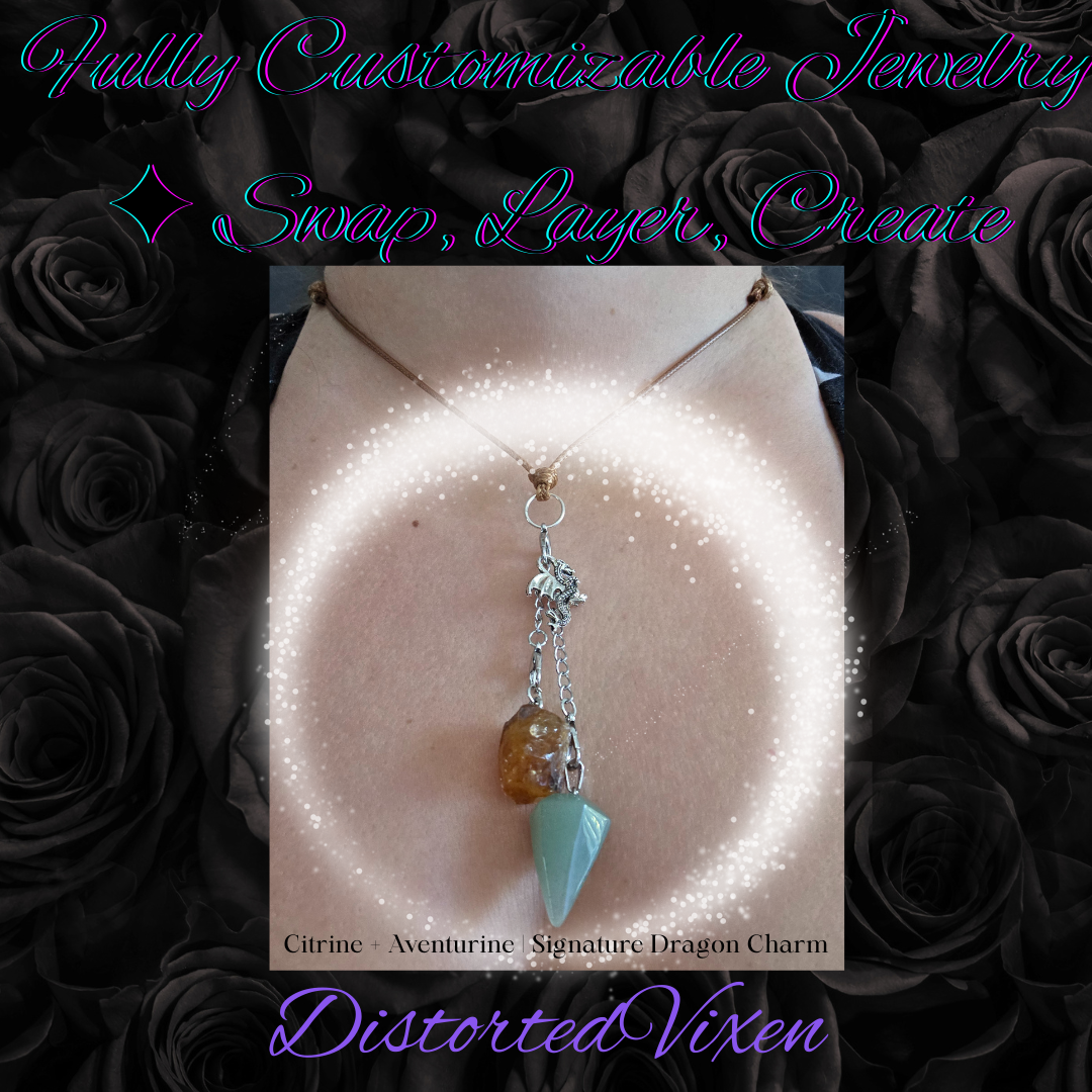 Citrine & Green Aventurine Necklace – Adjustable Crystal Jewelry by Distorted Vixen