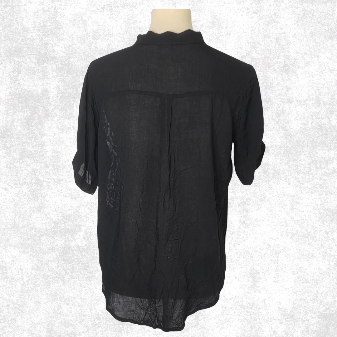 Black Lace Preloved Button-Up Blouse Floral Sheer Size L – Gothcore / Dark Academia
