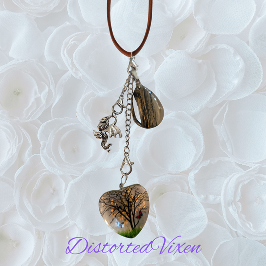 🐉 Tree of Life & Dragon Charm Necklace with Glass Teardrop | Forged from Fire Collection by Distorted Vixeny Distorted Vixen