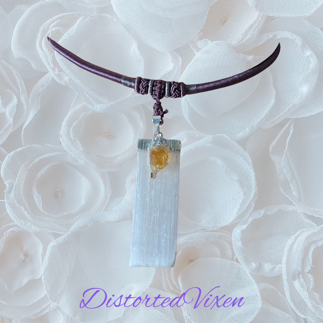 Citrine & Selenite Harmony Necklace | Mauve Cord | Cleansing + Confidence Energy