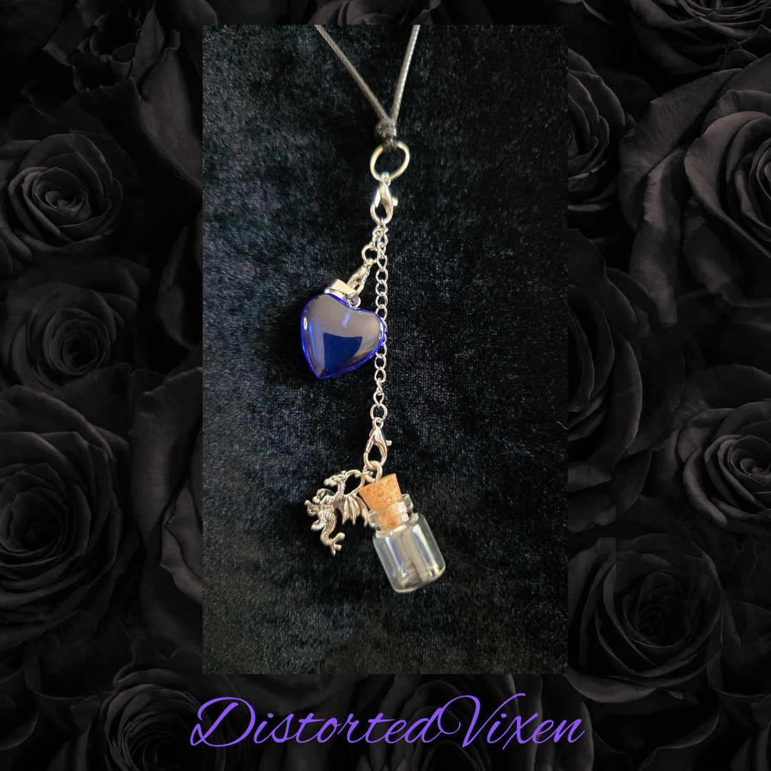 Blue Heart Dragon Charm Necklace | Forged from Fire Collection by Distorted Vixen