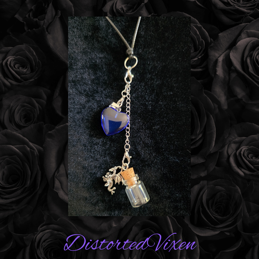 Blue Heart Dragon Charm Necklace | Forged from Fire Collection by Distorted Vixen