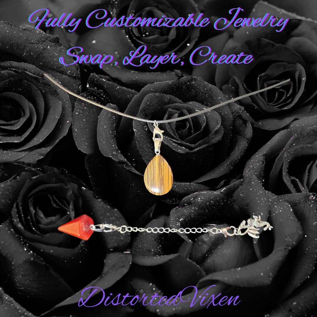 Red Jasper Pendulum & Tiger’s Eye Necklace, Interchangeable Charm Necklace with Dragon Charm