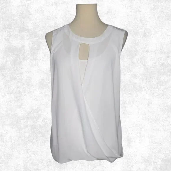 41 Hawthorn Pre loved White Draped Blouse w/ Keyhole Front & Back Tie – Size M