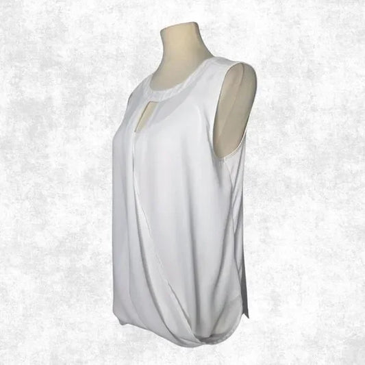 41 Hawthorn Pre loved White Draped Blouse w/ Keyhole Front & Back Tie – Size M